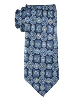 The Tie Hub - Blue Geometric Floral Print Silk Tie