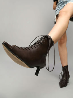 RSVP by Nykaa Fashion - Brown Solid Ankle Length Lace Up Boots