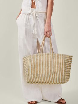 Accessorize London - Women's Cream Woven Stripes Tote Bag