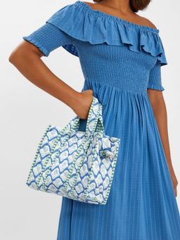Accessorize London - Women's Blue Dandelion Print Quilted Tote Bag With Detachable Strap
