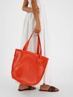 Accessorize London - Women's Orange Mesh Stripes Shopper Tote Bag