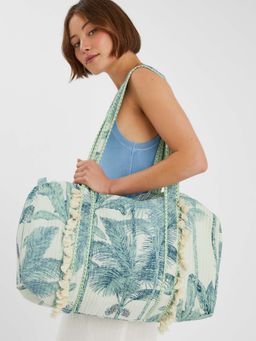 Accessorize London - Women's Blue Palm Printed Quilted Weekend Tote Bag
