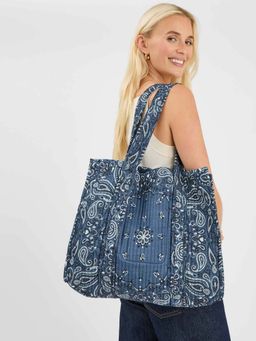 Accessorize London - Women's Blue Paisley Printed Quilted Shopper Tote Bag