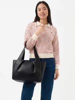 Accessorize London - Women’s Black Faux Leather Pleated Tote Bag