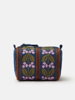 Accessorize London - Women's Embroidered Tapestry Denim Make Up Pouch