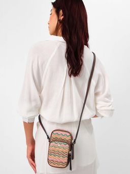 Accessorize London - Women's Brown Textured Raffia Phone Sling Bag