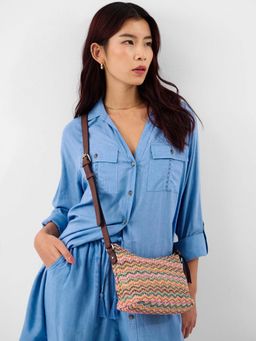 Accessorize London - Women's Brown Textured Raffia Sling Bag