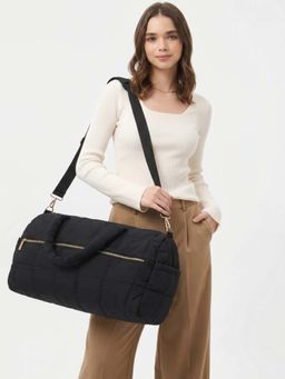 Accessorize London - Women’s Black Quilted Weekend Duffle Bag With Detachable Strap