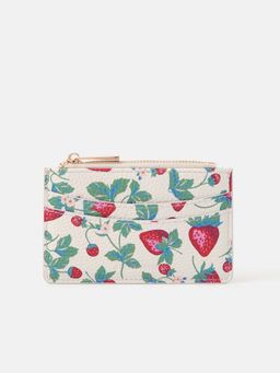 Accessorize London - Women's White Strawberry Printed Card Holder