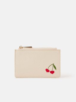 Accessorize London - Women's Cream Cherry Embroidered Card Holder