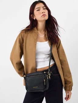 Accessorize London - Women's Black Boxy Sling Bag With Detachable Strap