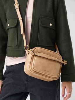 Accessorize London - Women's Nude Boxy Sling Bag With Detachable Strap