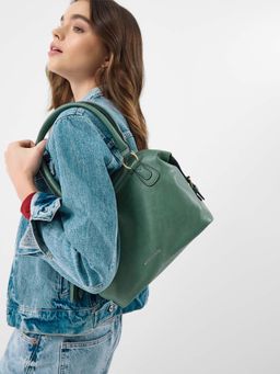 Accessorize London - Women's Green Double Zip Handbag
