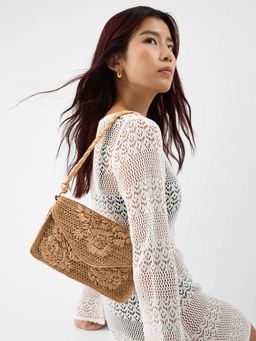 Accessorize London - Women's Brown Floral Raffia Handbag