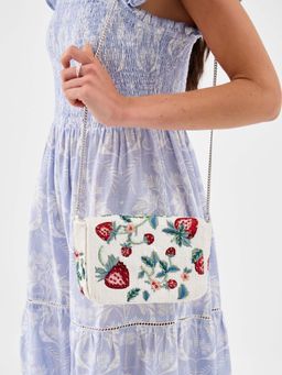 Accessorize London - Women's White Strawberry Beaded Sling Bag
