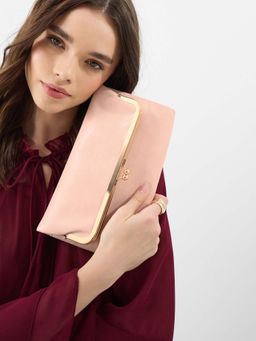 Accessorize London - Women's Pink Fold Over Clip Frame Clutch