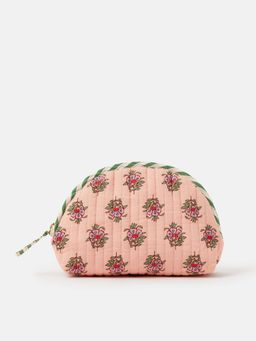Accessorize London - Women's Pink Floral Quilted Makeup Pouch