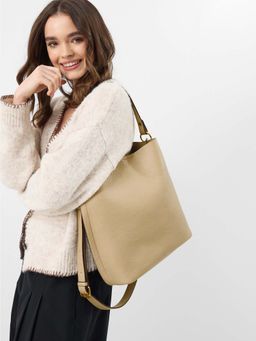 Accessorize London - Women’s Cream Faux Leather Bucket Bag With Detachable Strap
