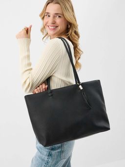 Accessorize London - Women's Black Charm Faux Leather Tote Bag