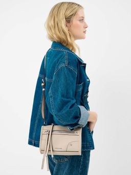 Accessorize London - Women's Cream Faux Leather Crossbody Sling Bag
