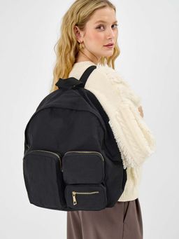 Accessorize London - Women’s Black Multi-Pocket Nylon Backpack