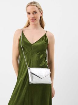 Accessorize London - Women's Silver Metallic Envelope Sling Bag