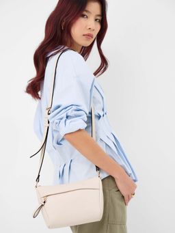 Accessorize London - Women's Cream Zip Front Crossbody Sling Bag
