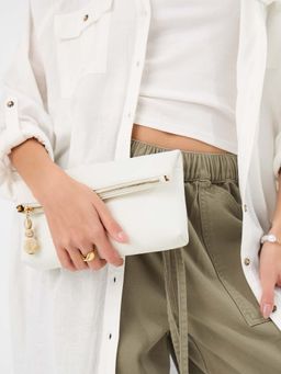 Accessorize London - Women's White Fold-Over Clutch