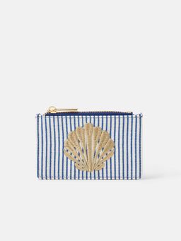 Accessorize London - Women's Blue Shell Embroidered Card Holder