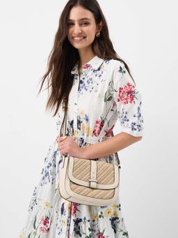 Accessorize London - Women's Cream Textured Crossbody Sling Bag