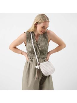 Accessorize London - Women’s White Textured Sling Bag