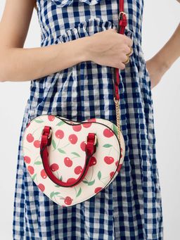 Accessorize London - Women's White Cherry Printed Heart Crossbody Sling Bag