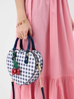 Accessorize London - Women's Blue Gingham Heart Crossbody Sling Bag
