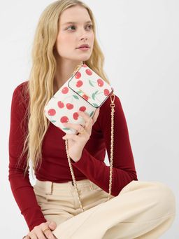 Accessorize London - Women's White Cherry Printed Phone Sling Bag