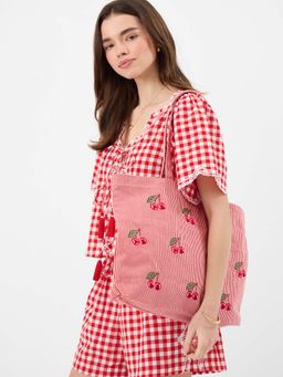 Accessorize London - Women’s Red Cherry Stripes Shopper Tote Bag