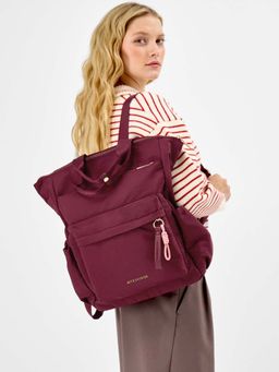 Accessorize London - Women's Maroon Top Handle Nylon Backpack