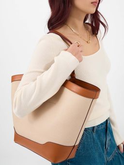 Accessorize London - Women’s Beige Two Tone Canvas Tote Bag