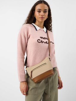Accessorize London - Women's Beige Two Tone Canvas Sling Bag