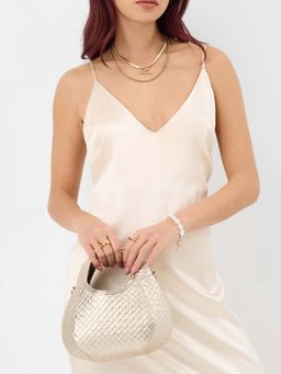 Accessorize London - Women's Gold Woven Metallic Handbag With Detachable Strap