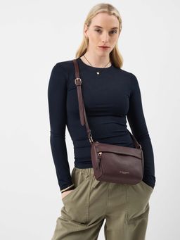 Accessorize London - Women's Burgundy Zip Front Sling Bag