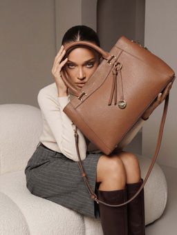 Accessorize London - Women's Tan Tribeca Satchel Bag With Detachable Strap