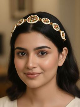 Estele - Women Premium Floral Enamel Multi Stone Hair Band