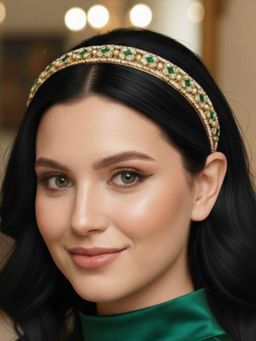 Estele - Women Green Kundan Stone Hair Band