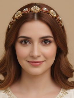 Estele - Women Designer Kundan Maroon Enamel Stone Gold Hair Band