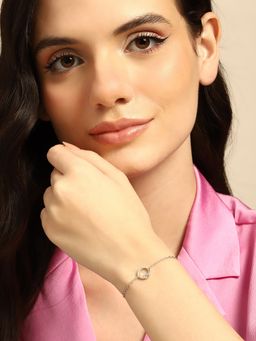 Carlton London - 925 Sterling Silver Rhodium-Plated Cz Studded Evil Eye Charm Bracelet