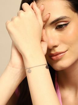 Carlton London - 925 Sterling Silver Rhodium-Plated Enamelled Evil Eye Charm Bracelet