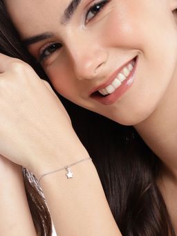 Carlton London - 925 Sterling Silver Rhodium Plated Dangling Star Charm Bracelet
