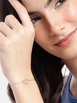 Carlton London - 925 Sterling Silver Rhodium Plated Entangled Heart Charm Bracelet