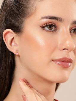 Carlton London - 925 Sterling Silver 18Kt Gold Plated Pink Cz Mini Stud Earrings