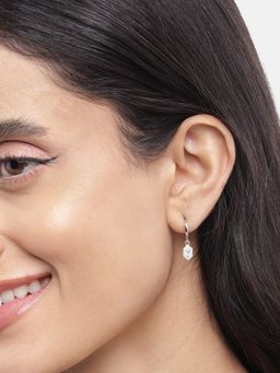 Carlton London - 925 Sterling Silver Rhodium Plated Cz Geometric Drop Earrings